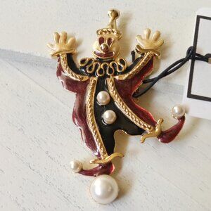 Vintage Clown Enamel Rhinestone/ pearls Multi-color Brooch Pin